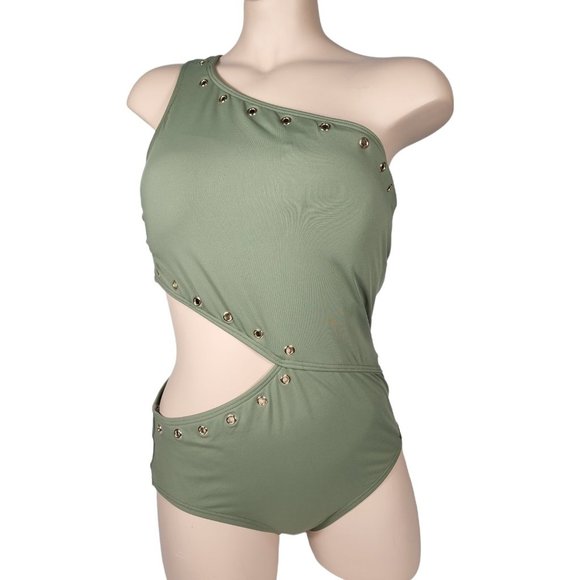 Michael Kors NWT Green Swimsuit One Shoulder Cutout Strap 14 - Picture 1 of 5